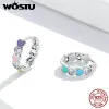 Earrings WOSTU 925 Sterling Silver Women Multicolor Cute Paws Enamel Zircon Heart Hoop Earrings Rainbow Fine Jewelry Gift for Girl FNE580