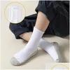 Mens Socks Cotton Soft White Student Grey Black Sole Anti-Dirt Breathable Absorbing Sweat Sport Boys Girls Hosiery Drop Delivery Appar Ottx0