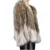 Kvinnors västar Style Natural Raccoon Jacket Kvinnlig stickad äkta päls w Hit Color Round Neck Warm CCA Donna i Pelle Vera Drop Delive Dhxys