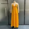 Ellafads 2024 Sıradan Elbiseler Kadın Maxi Elbise Yaz Moda Katı V Boyun Yular Kolsuz Sırtsız Dantel Yukarı İnce Akşam Yüksek Street Giyim