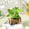 Decorative Flowers Wooden Basin Simulation Green Plant Bonsai Fake Flower Silk Screen Leaf Home Furnishings Office Desktop Decor