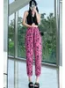 Women's Pants Cotton Linen Belt Straight Casual Summer Women High Waist Comfy 2024 Korean Loose Rose Red Y2k