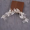 Klipy do włosów luksusowy kryształowy opaska na głowę z grzebieniem imprezy kwiat liść opaska do włosów tiara dla kobiet ślubnych akcesoria ślubne prezent