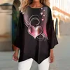 Women's T Shirts Summer Tops Fashion Valentine'S Day Print Round Neck 3/4 Sleeve Irregular Hem T-Shirt Top Clothing For Women 2024