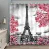 Shower Curtains Eiffel Tower Romantic Pink Rose Flower Bath Curtain Polyester Waterproof For Home Decor With 12 Hooks 72x72 Inch