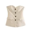 Trafza 2024 Spring Women Vintage Solid Suits Single Breads Slim Vestszipper Long Vent Bants