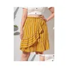 Womens Plus Size T-Shirt Elastic Waist Summer Elegant Floral Skirt Women Ruffle Trim Casual Midi Stripe Female Large Boho 7Xl Q6Tp Dro Dhv7Q