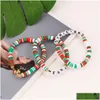 Beaded Heishi Clay Bead Armband Set Women Colorf Stackbar Vinyl Disc Polymer Stretch Armband Preppy Bohemian Summer Beach Charm Dhtx0