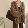 Cárdigan de punto grueso para mujeres Cardigan Mujeres de manga larga con cuello en V Sétalos Chaqueta elegante