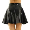 Urban Sexy Dresses Womens Wet Look Leather Miniskirts High Waist Flared Pleated Latex A-Line Circle Skirt Rave Dance Bottoms Sexy Clubwear Skirts 240403