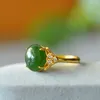 Anéis de cluster coisas combinando anel hetian jade jóias acessórios casal feminino para mulheres juntas verde pedra preciosa ajustável