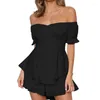 Casual Dresses Women Sweet Short Romper Summer Clothes Ruffles Sleeve Off-shoulder Solid Color Jumpsuit Female Clothing Streetwear