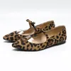 Scarpe casual a punta fondo piatto danza classica Mary Jane modello leopardato fiocco bocca poco profonda singola grande donna 41-43