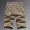 Herr shorts sommaren ren bomull casual beskurna byxor fast färg lösa något elastiskt tunt och andas dagligen
