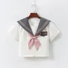 Ensembles de vêtements Japonais Coréen Uniforme Scolaire Fille Jk Costume Sexy Collège Orthodoxe Marin Tenue Rose Gris Basic Femmes Manches Courtes / Longues