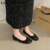 Loafers 2023 Новый осенний Bling Sequin Classic Ballet Shouse Женщины круглое ноги Bowtie Ballerinas Случайный наки