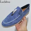 Casual schoenen 2024 Hoge kwaliteit Loafers Women Tassel hanger randontwerp Real suede lederen platte pak walk mujer