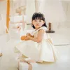 Fashion Girl Princess Vintage Dress Tulle Child Vestido Puff Sleeve Pink Wedding Party Birthday Tutu kläder 110Y 240329