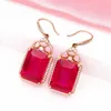 Boucles d'oreilles en peluche 585 Purple Gold Luxury Square Ruby Oreilles Ruby pour femmes plaqué 14K Rose Crystal Design Engagement Banquet Banquet