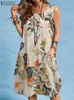 Zanzea Boheemse strandjurk Zomer Vintage Floral Gedrukte Sundrees Mouwloze knielengte Robe Vakantie Vestidos Sarafans 240323