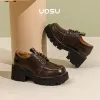 Oxfords 2023 Neue Frauen -Oxford -Schuhe Schnürflecks Retro -Stil geteiltes Ledermaterial Chunky Plattform runde Zehenhandschuhe