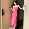 Casual Dresses YZJNH 2024 Summer Knitted Suspender Pink Dress Female Slim Fit Waist Tight Air Long