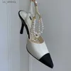 Dress Shoes Star style Luxury Pearls Chains Women Pumps Fashion Mixed Color Slingbacks High heels Elegant Summer Female Wedding Bridal H2404039CAA