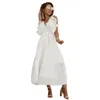 Designer Summer Femmes V-Neck Ruffles Sans manches ceinture Slim Long Robe Long Robe Elegant Mariffon Robe plissée