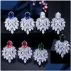 Charm Fashion AAA Kübik Zirkonya Küpe Tasarımcısı Kadın Bakır Kırmızı Beyaz Mavi Yeşil Safir Emerald CZ Lüks Sier Küpeler Wom Dhzmw