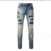 Am Men's Jeans Nostalgic Vintage Men's Men's Pleted Le cuir jean transfrontalière brodé Cobra Ripped Skinny Foot Men Grey Jean Gris Grey Men Jeans Grey Miri Jeans