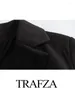 Calças de duas peças femininas Trafza 2024 Mulheres 2 set Chiques de cintura alta Bolsos com zíper Longo Lapel de capa de calça de lapela