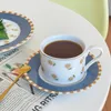 Koppar tefat europeiska lyxblomma keramiska eftermiddag te kaffekopp och fat set elegant fransk svart dessert