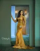 Party Dresses Sparkly Gold Beaded Lace Aso Ebi Style Prom Glitter High Neck Crystal African Bridal Wedding Reception Dress Formal Gown