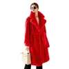 Women's Fur Winter Faux Coat Women Warm Long Coats Fluffy Suit Collar Lace-up Chic Robe Solid Cardigan Jackets Sleeve