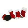 Odzież dla psów 4PC/zestaw świątecznych buty szczeniaka zima urocze czerwone buty Świętego Mikołaja ciepłe zwierzaki sztuczne polarowe botki cieplejsze okładka