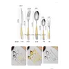 Dinnerware Sets Spoon Flatware Steak Set Cutlery Gold Fork Stainless Knife Western Luxury 30Pcs Tableware Steel Drop Delivery Home G Dhkds