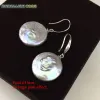 Orecchini speciali a dimensioni di grandi dimensioni barocche staly Coin sta piatta a forma rotonda grigio gancio colorato penzolante orecchino naturale perla 925 sterling argento