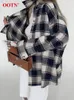 OOTN Vintage Plaid Shirts à manches longues Femelle Office d'automne Single Femme Blouse Fashion Casual Turn Down Collar Top 2024 240322