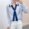 2024 Spring Brand Counter Hanpai Moda feminina Idade da moda, reduzindo o estilo da faculdade versátil Bowtie Shirt 567