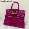 Genuine Leather Bk Designer Handbag Arabian Night Purple Crocodile Leather Bag Bright 30 Buckle Womens Sewn 25