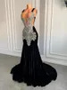 Party Dresses Luxury Long Prom 2024 Sexy Mermaid Style Sparkly Silver Diamond Crystals Black Girl Velvet Gowns