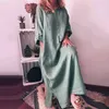 Lässige Kleider Frauen Langes Maxi Plus Größe Feste Farbe loser Baumwollkleid mit Taschen Sommer Straight Vestodis weiblich