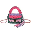 Handgemachte Strickhandtasche für Damen, lässig, Farbe, breiter Streifen, kariert, Einkaufstasche, Studenten, wiederverwendbare Handytaschen, Stricktaschen 240320