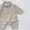 Rompers herfst nieuwe baby lange mouw plaid romper pasgeboren peuter boy casual jumpsuit katoen baby meisje losse reverskleding 0-24 m l240402