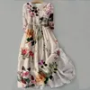 Sommerkleid Bohemian Style Blumendruck Midi mit Spitzendetail Aline Silhouette für Frauen Frühling 240325