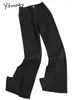 Kvinnors jeans yitimoky för kvinnor 2024 mode streetwear folds wide ben boot cut pant vintage casual split full längd y2k