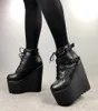 Boots 16CM Wedges Ankle White Black Rubber Sole Shoes Platform Women Lacing Autumn Heels Heel