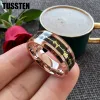 Groupes dropshipping tussten 6/8 mm coeur d'amour ring tungsten band de mariage pour les femmes avec un confort d'incrustation en fibre de carbone noir ajustement