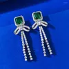 Dangle Küpe püskülleri Emerald Elmas Küpe Gerçek 925 STERLING Gümüş Takı Nişan Düğün Dalgası Kadınlar Gelin Hediyesi