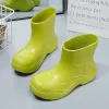 Botlar yishen kadın yağmur botları yeni trend yürüyüş rahat ayakkabılar su geçirmez ayak bileği botları kalın dip 4.5cm jöle bot botes de pluie